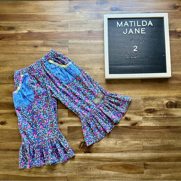 Matilda Jane Paint By Numbers Blue Floral Mediterranean Ruffles Cotton Pants 2 - Picture 1 of 7
